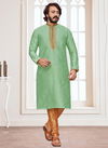 Pista Green Colour Exclusive Festive Wear Art Silk Embroidery Work Kurta Pajama Mens Collection 38007